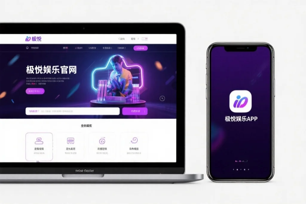 一台笔记本电脑屏幕上显示着万向娱乐官网的界面，旁边是一部手机显示着万向娱乐APP，两者并列对比